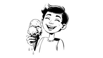 Animation forms a sketch of an icon for a child bringing ice cream video