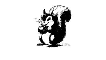 Animation forms a sketch of a squirrel eating an apple icon video