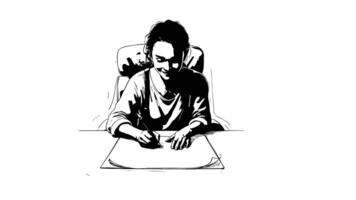 Animation forms a sketch of an icon of a person writing video