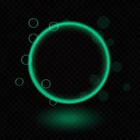 Green neon circle. Glowing light ring, soft luminescent effect, abstract design, bubbles, halo, futuristic frame, digital glow, sci-fi concept, energy decoration, modern shape, light reflection vector