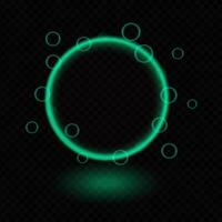 Neon magic circle. Glowing green ring, light effects, futuristic design, bubbles, luminescent halo, abstract glow, sci-fi elements, energy frame, technology concept, modern decoration, vibrant shape vector