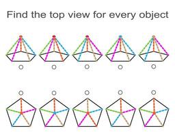 Puzzle game. Task for development of attention and logic. Need to find correct top view for every object. IQ training test vector