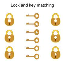Educational game for kids. Lock and key matching. Task for development of attention and logic. illustration vector