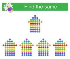 Puzzle game. Task for development of attention and logic. Need to find same house. illustration vector