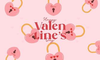 Flat Hand Drawn Cute Lovely Valentine's Day Background Concept. Flat Lay Concept with Shaped Lock and Key. Design for Card, Wallpaper, Social Media Post, Wrapping Paper vector