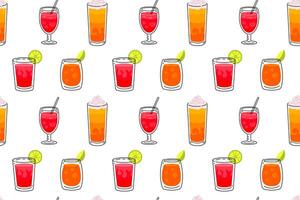 Seamless pattern of colorful drinks in glasses with creative designs vector
