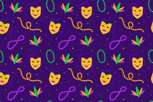 Seamless Mardi Gras pattern with colorful masks beads on a dark background vector