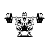Powerful Bodybuilder Performing a Barbell Squat vector