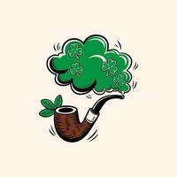 St. Patrick's Day Smoking Pipe with Shamrock Smoke vector