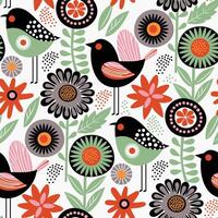 birds surrounded by flowers and plants vector