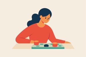 Woman Using Sensory Integration Toy for Fine Motor Skills vector