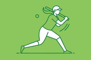 Female Softball Player Swinging Bat, Green Field, Action vector