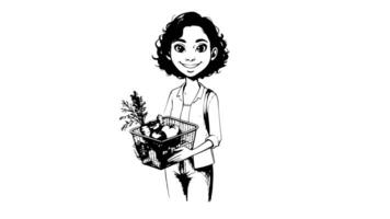forms a sketch of an icon of a person using a shopping basket video