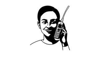 forms a sketch of an icon of a person using a satellite phone video