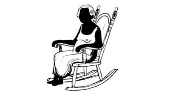 sketch of a grandmother icon sitting in a rocking chair video