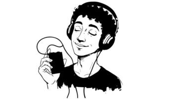 forms a sketch of an icon of a person listening to a song video