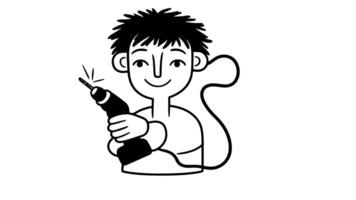forms a sketch of an icon of a person holding a drill video