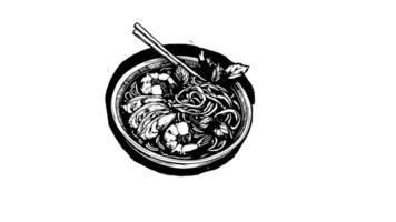 forms a sketch of a bowl of Laksa icon video