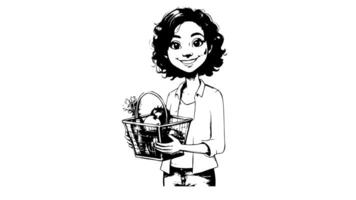 Animation forms a sketch of an icon of a person using a shopping basket video
