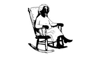 forms a sketch of a grandmother icon sitting in a rocking chair video