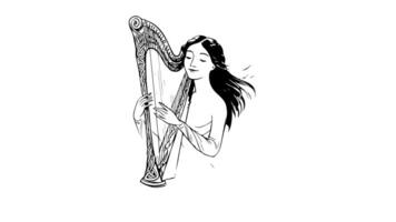 forms a sketch of a woman playing the harp icon video