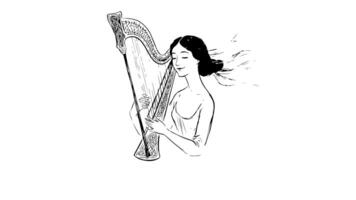 Animation forms a sketch of a woman playing the harp icon video