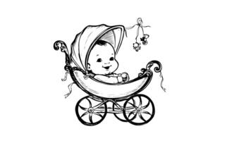 forms a sketch of a baby riding a trolley icon video