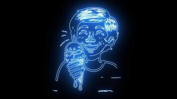 icon of a child eating ice cream with a neon effect video