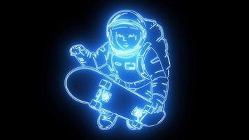 icon of an astronaut using a skateboard with a neon effect video