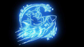 rocket pig icon with a neon effect that lights video