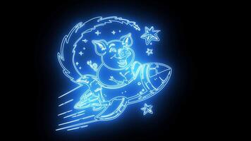 rocket pig icon with a neon effect video