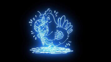 icon of a chicken eating ice cream with a neon effect video