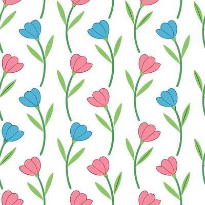 Pretty Pink and Blue Floral Seamless Pattern Background