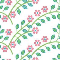 Pretty Pink Flowers, Green Twigs, Seamless Pattern Design vector
