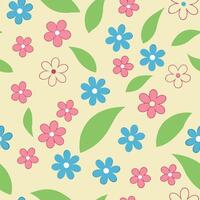 Pastel Floral Seamless Pattern Spring Flowers, Leaves, Background vector