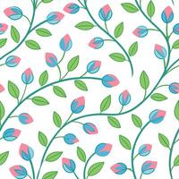 Seamless Pink Blue Flower Bud Branch Pattern Design Background vector