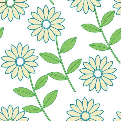 Seamless Pastel Flower Pattern Daisies, Leaves, Spring Bloom Design