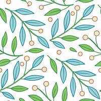 Seamless Teal Green Leaf Berry Branch Botanical Pattern Design vector
