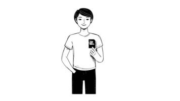 Animation forms a sketch of an icon of a person holding a memory card video