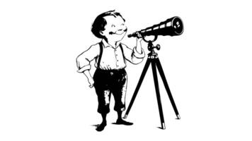 animation forms a sketch of an icon of a person using a telescope video