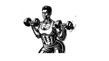 forms a sketch of an athlete lifting dumbbells video
