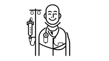 The animation forms a sketch of the doctor and IV icon video
