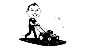 forms a sketch of a person mowing grass icon video