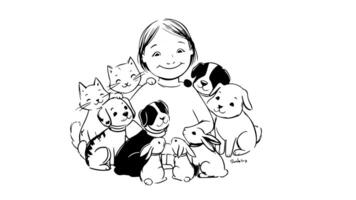 The animation forms a sketch of the icon of the child and his pet video