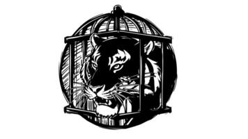 Animation forms a sketch of a tiger icon in a cage video