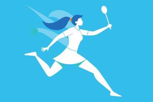Dynamic Badminton Player, Graceful Movement, Intense Game, Speed, Agility, Power, Skill, Competition vector
