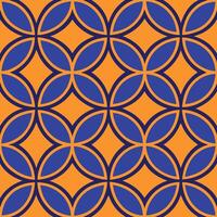 Geometric Orange Blue Floral Interlocking Circles Pattern Design vector