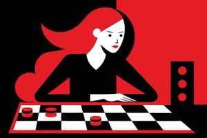 Redhead Woman Playing Checkers Strategy Game Intense Focus vector