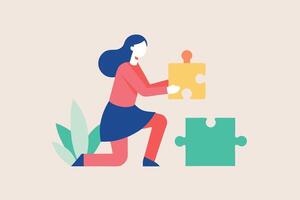 Woman Solving Puzzle Teamwork, Strategy, Problem-solving, Solution vector