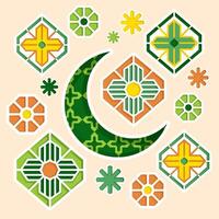Islamic Geometric Art Crescent and Patterns vector
